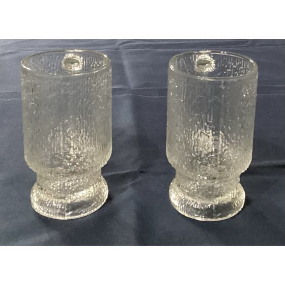 2 Vintage Indiana Glass Crystal Ice Clear Tree Bark Footed Tumblers 14 Ounces - Picture 4 of 8